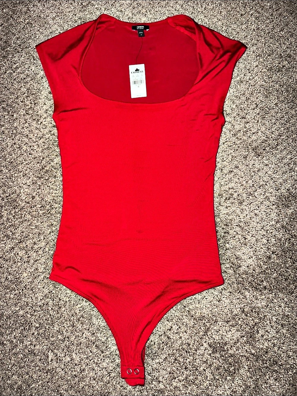 NWT Express Body Contour Light Compression Square Neck Bodysuit Red XS